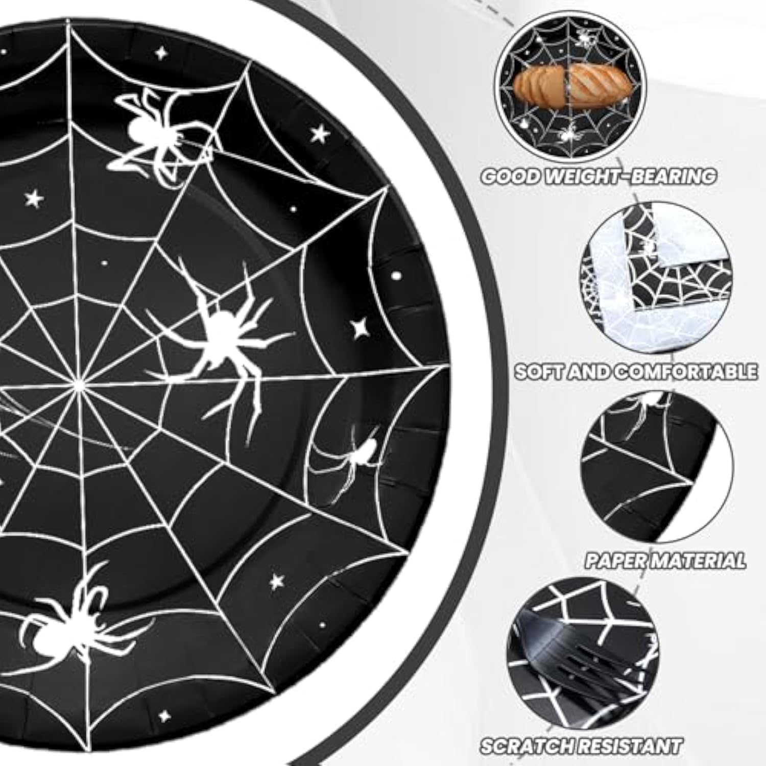 96pcs Halloween Spider Web Tableware Disposable Plates Napkins Forks Party Supplies Serves 24