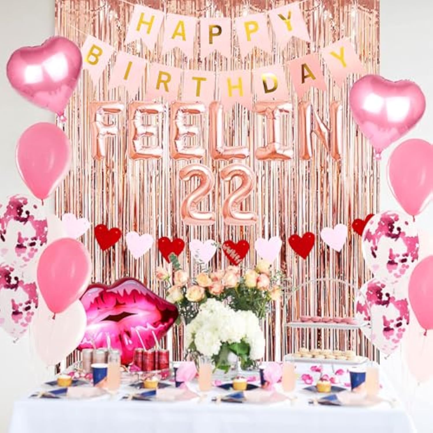 66 Pcs Feelin 22 Balloons Banner 22nd Birthday Party Supplies Decoration