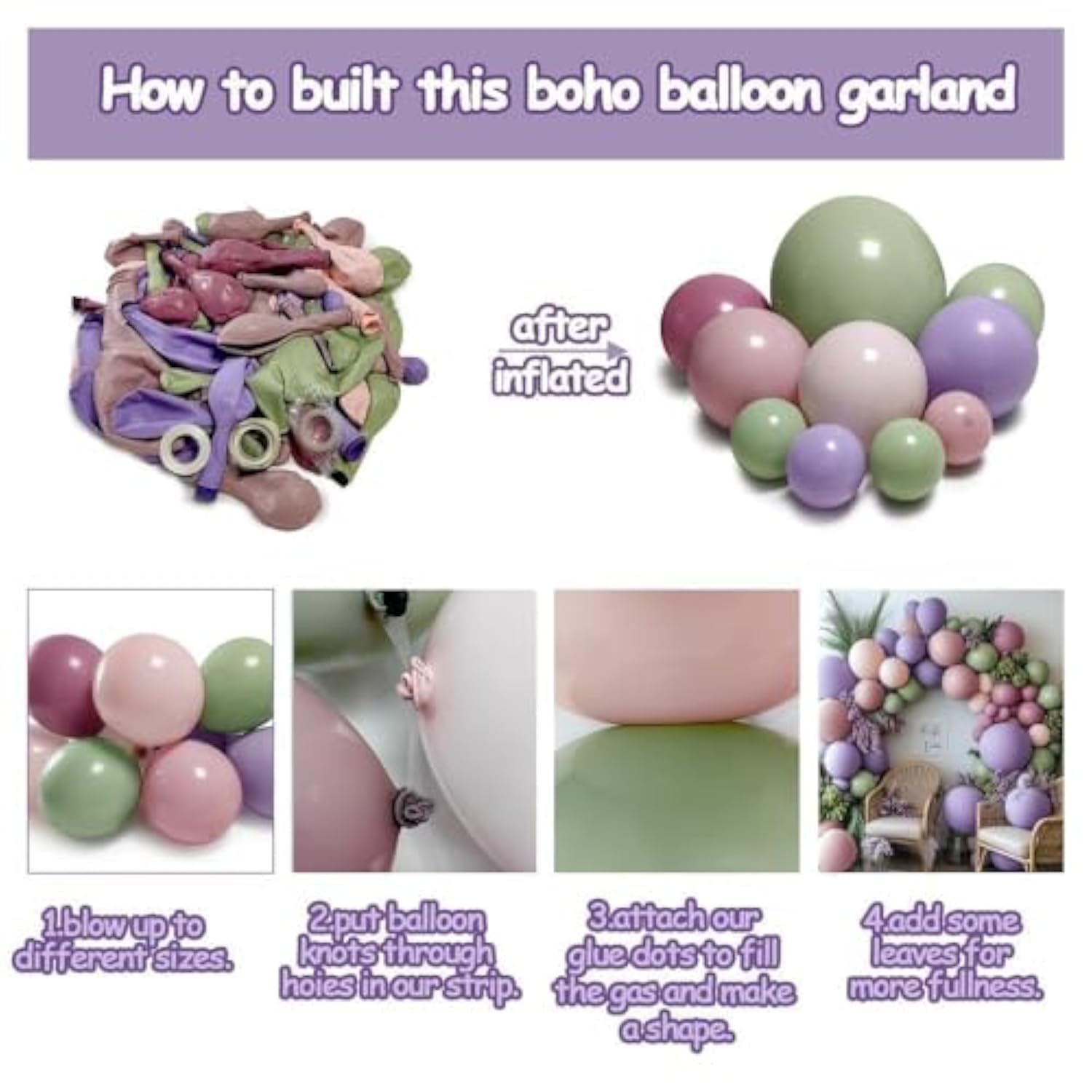 Dusty Green Purple Pink Balloon Garland Double Stuffed Pastel Light Green Pink Lavender Lilac Balloon Arch Kit Mist Mauve Blush Balloons For Birthday Baby Shower Spring Easter Flower Fairy Party Decor