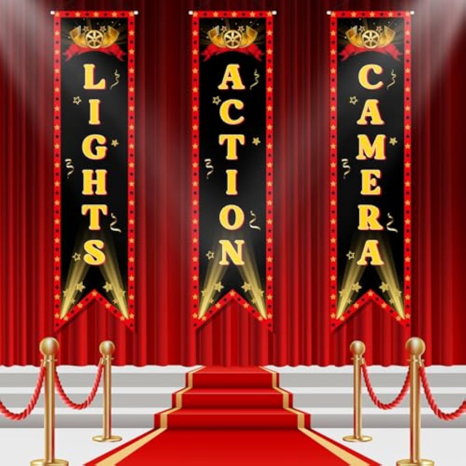 Movie Night Porch Sign Banner Party Decorations, Now Showing Lights Camera Action Banner For Movie Night Welcome Sign Outdoor Outdoor Indoor Home Red Carpet Party Supplies