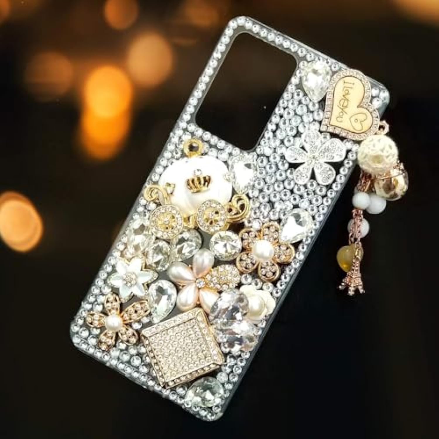 For Galaxy Note 20 Case Women Luxury 3D Bling Shiny Rhinestone Diamond Crystal Pearl Handmade Pendant Iron Tower Pumpkin Car Flowers Soft Protective Anti-Fall Case For Galaxy Note 20 5G