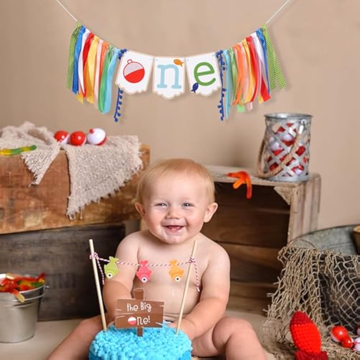 Ofishally One Ribbons High Chair Banner - Big One 1St Birthday Epidemics Decor, First Smash Baby Showers, Under The Sea & Fishing Party Props