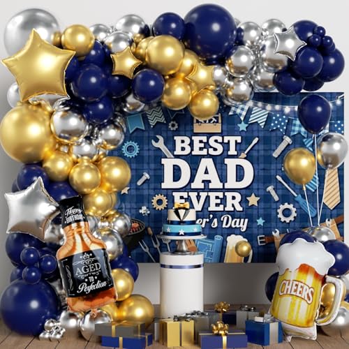 Happy Father's Day Balloon Garland Arch Set 100Pcs with Backdrop Banner, Fathers Day Decorations for Best Father Ever Decor Father's Day Party Fathers Birthday Party Photo Booth Backdrop Decor