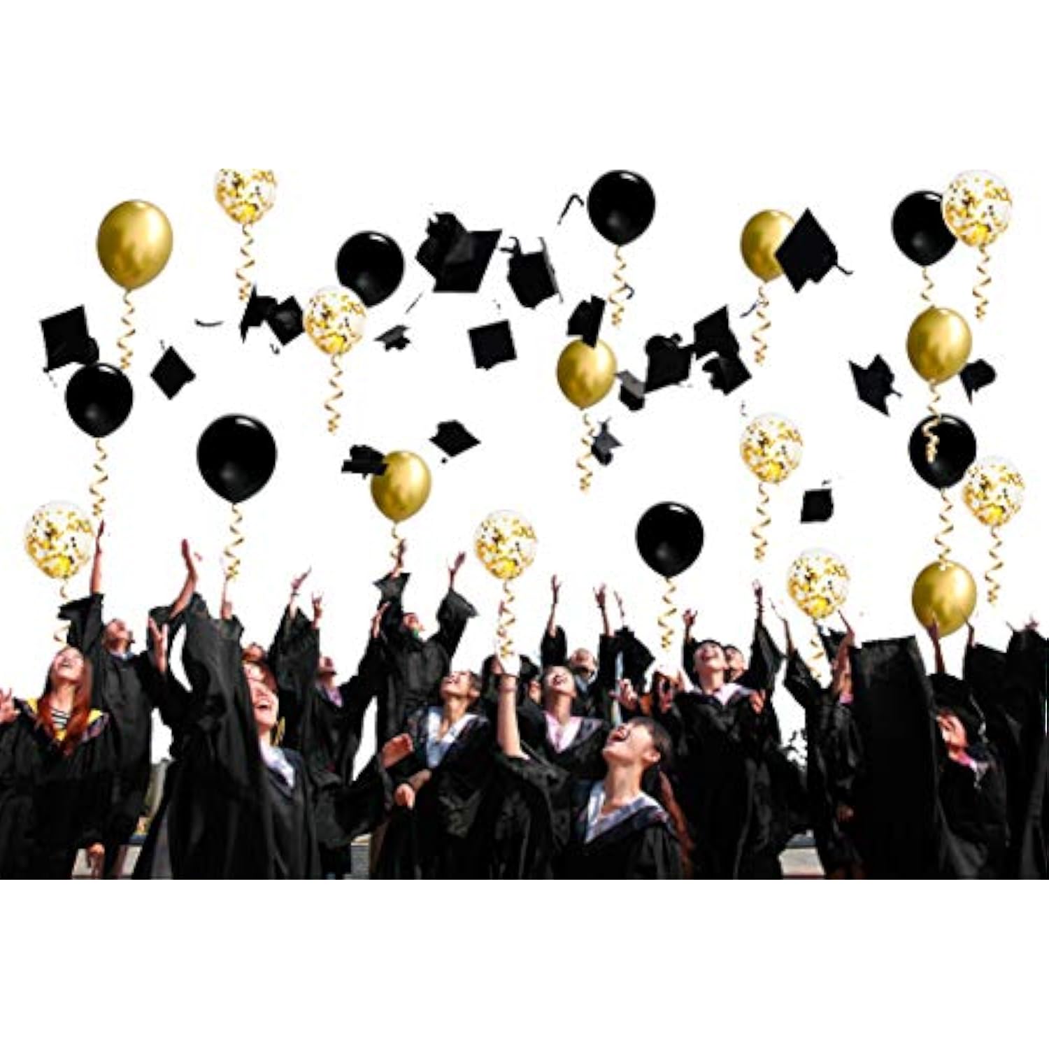 50 Pcs 12 Inches Black And Gold Balloons, Gold Confetti Balloons, Blac