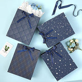 4 Pack 9" Medium Size Gift Bags Assorted Premium Blue Gift Bags With Tissue Paper Use For Birthdays, Baby Shower,Weddings,Party Favor, Holiday Presents-7" X 4" X 9"
