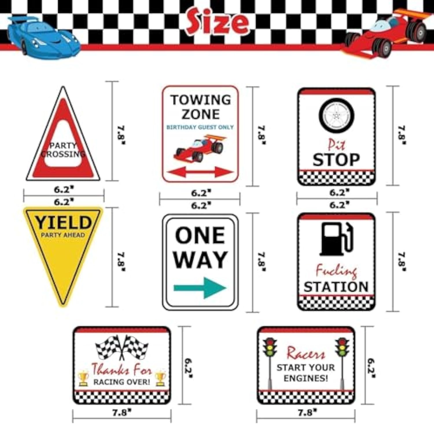 Checkered Racing Party Decorations - 10Pcs Funny Race Car Signs For Bo