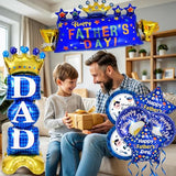 12PCS Happy Father's Day Balloons Set,Aluminum Foil Balloons Include 2 Large DAD Standing Balloons, 1 Banner, and 9 18'' Balloons. Perfect for Father's Day Decorations and Themed Party Celebrations.