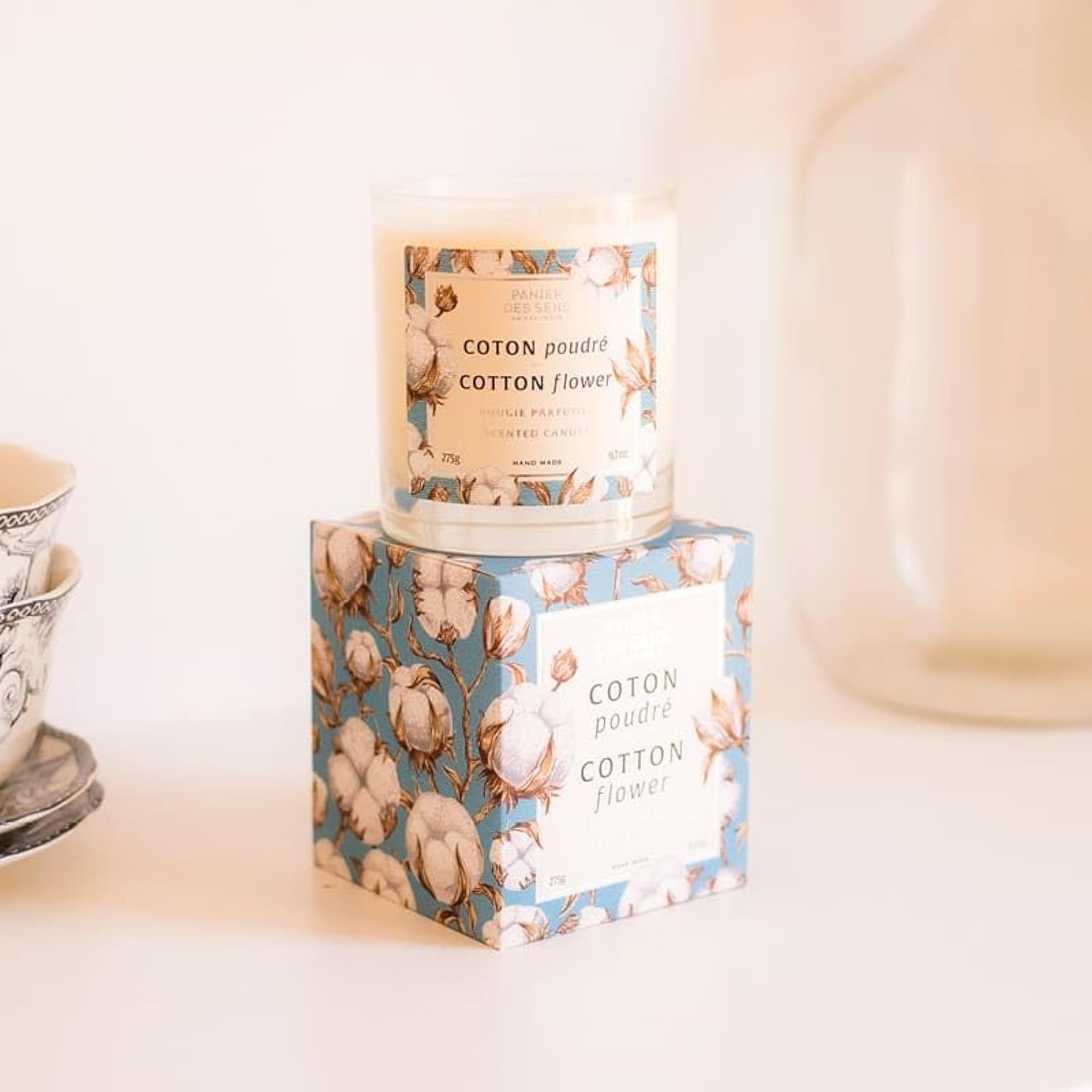 Panier des Sens – Cotton Scent – Long Lasting Scented Candle for Home Decor – Gift Idea – 100% Natural Cotton Wick – Premium Wax Blend – Large Candles – Home Gifts – French Craftsmanship - 9.7oz