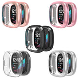 5Pack Full Screen Protector Case Compatible With Fitbit Sense/Versa 3, Soft Slim Tpu Plated Bumper Case Compatible With Fit Bit Versa3 Sense Smartwatch, Rose Pink/Rose Gold/Clear/Silver/Black