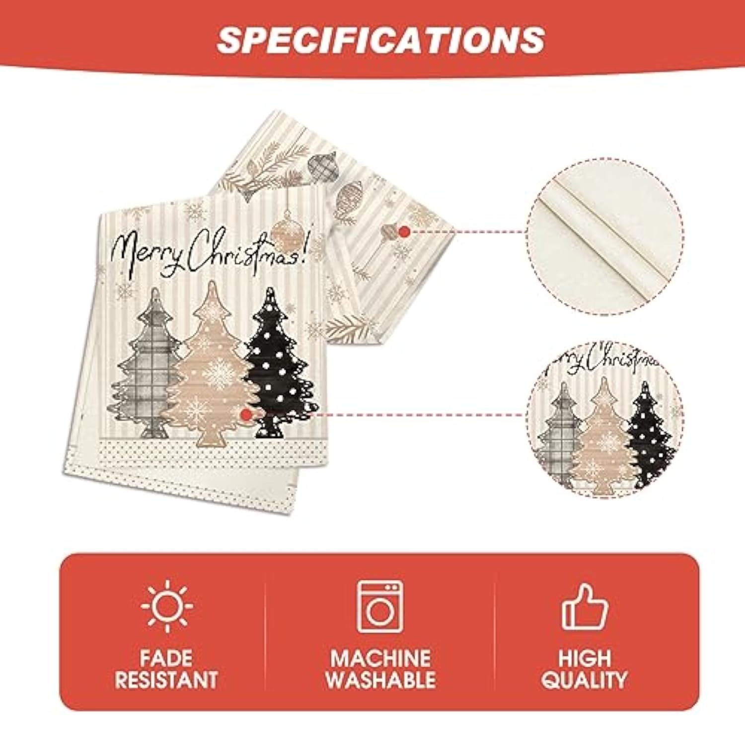 Stripes Pine Trees Merry Christmas Table Runner, Winter Xmas Holiday Kitchen Dining Table Decoration For Home Party Decor 13X72 Inch