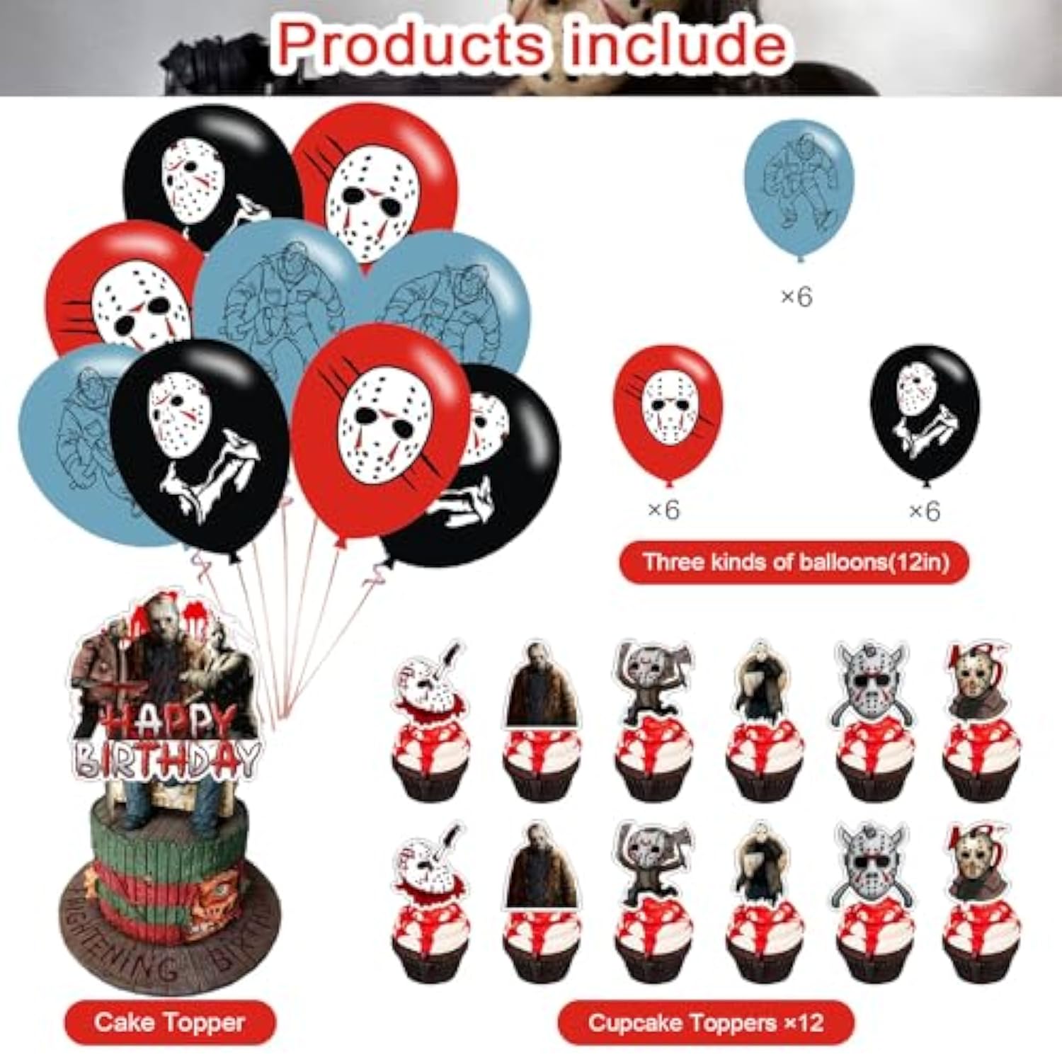 Friday the 13th Party Supplies Horror Jason Banner Cake Toppers Balloons Decor