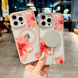 Magnetic for iPhone 15 Case [Compatible with MagSafe] Cute Trendy Hibiscus Flower Pattern Design for Summer Hawaiian, Translucent Shockproof