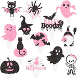 48Pcs Halloween Ghost Cupcake Toppers Pink Black Boo Pumpkin Bat Witch Picks
