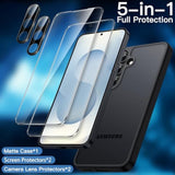 JETech 5 in 1 Matte Case for Samsung Galaxy S25 5G with 2-Pack Each Screen Protector and Camera Lens Protector, Translucent Back Phone Cover, Tempered Glass Film (Black)