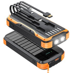 Solar-Power-Bank-Charger, 40000Mah Portable Phone Charger Built In 4 Cables With Usb C In/Output, Pd 20W Fast Charging External Batter, External Battery Pack With Dual Bright Flashlights