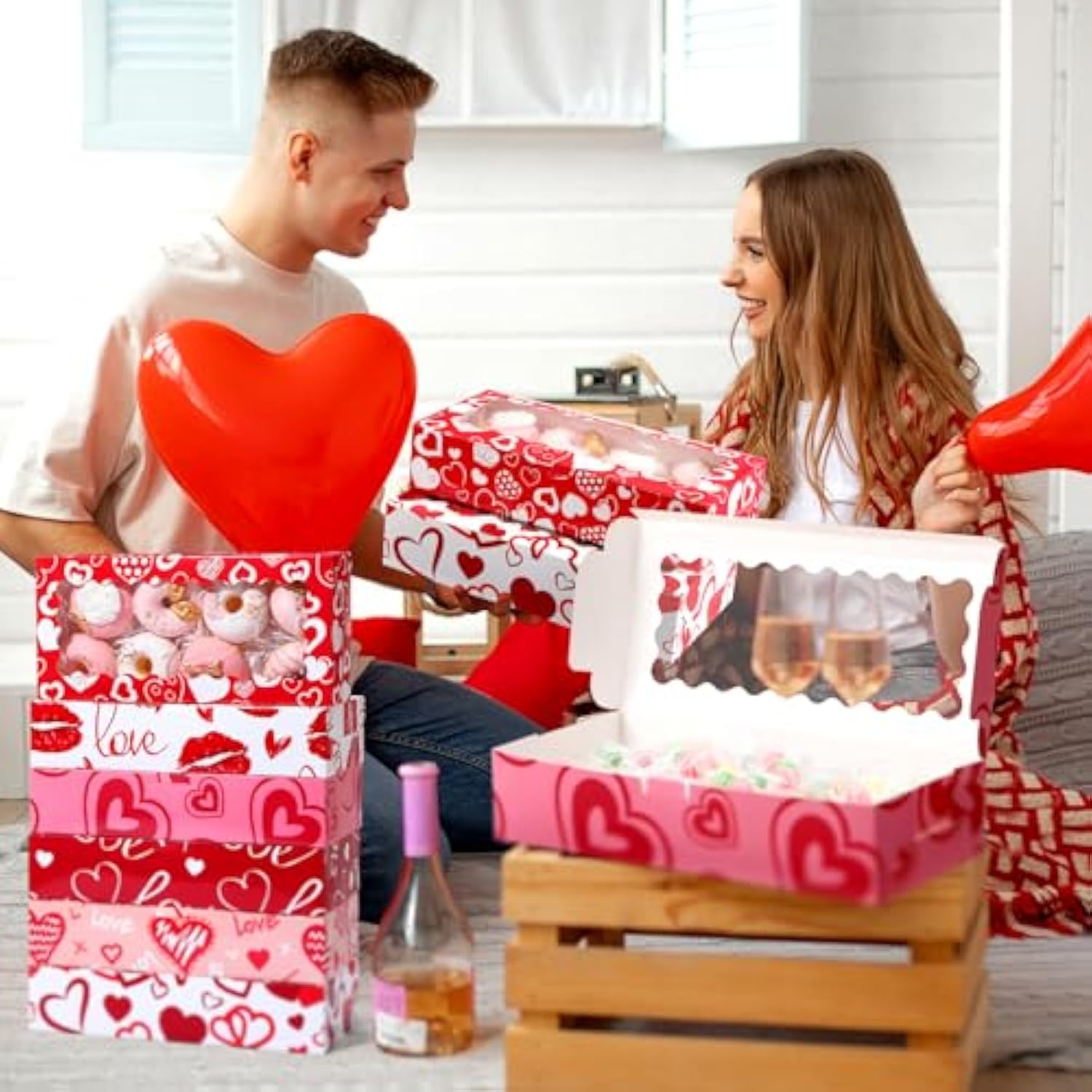 48 Pcs Valentine'S Day Treat Boxes Valentine Heart Cookie Boxes With Window 12 X 5.5 X 2.5 Bakery Box Heart Gift Box Candy Containers For Valentines Party Favors