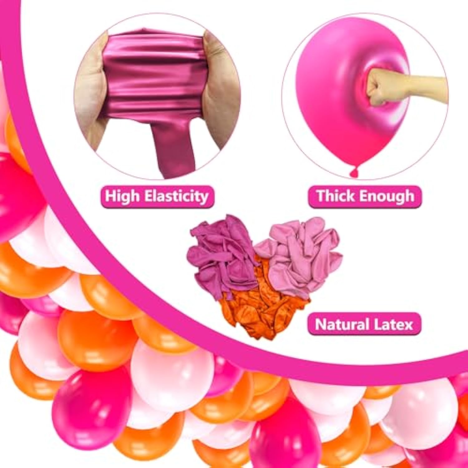 Pink And Orange Balloons 60Pcs 12 Inch Orange Hot Pink Light Pink Latex Balloons With Ribbons For Birthday Baby Shower Wedding Graduation Tropical Party Decoration
