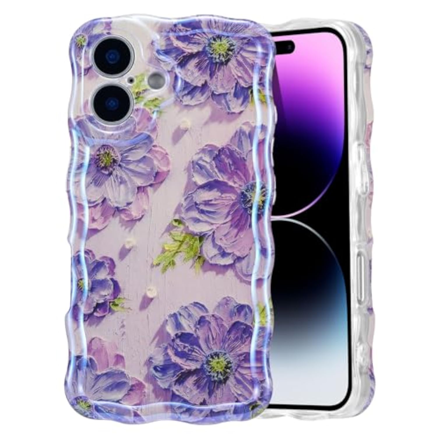 Colorful Retro Oil Painting Flower Phone Case for iPhone 17, Purple