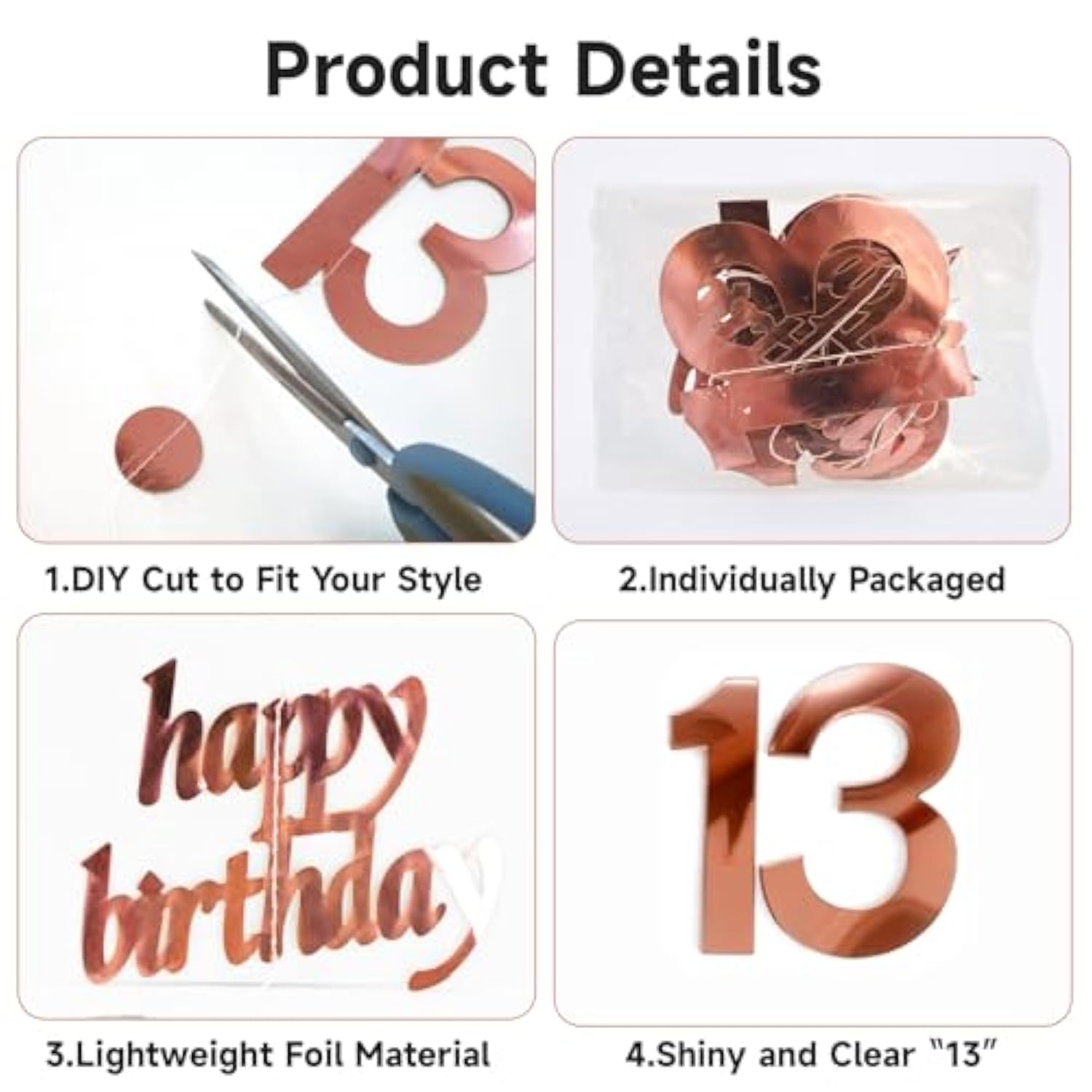 46Ft Rose Gold 13th Birthday Decorations Star/Dot Garlands & Streamers (14M)