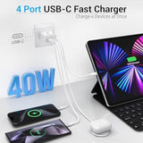 40W Usb C Charging Block, 4 Usb C Ports, Type C Wall Plug Fast Charger Cube, Power Adapter Box For Iphone 16, 15, 14, 13, 12, 11, Galaxy Phones, Watch, Tablet, Smartphones - 2Pack