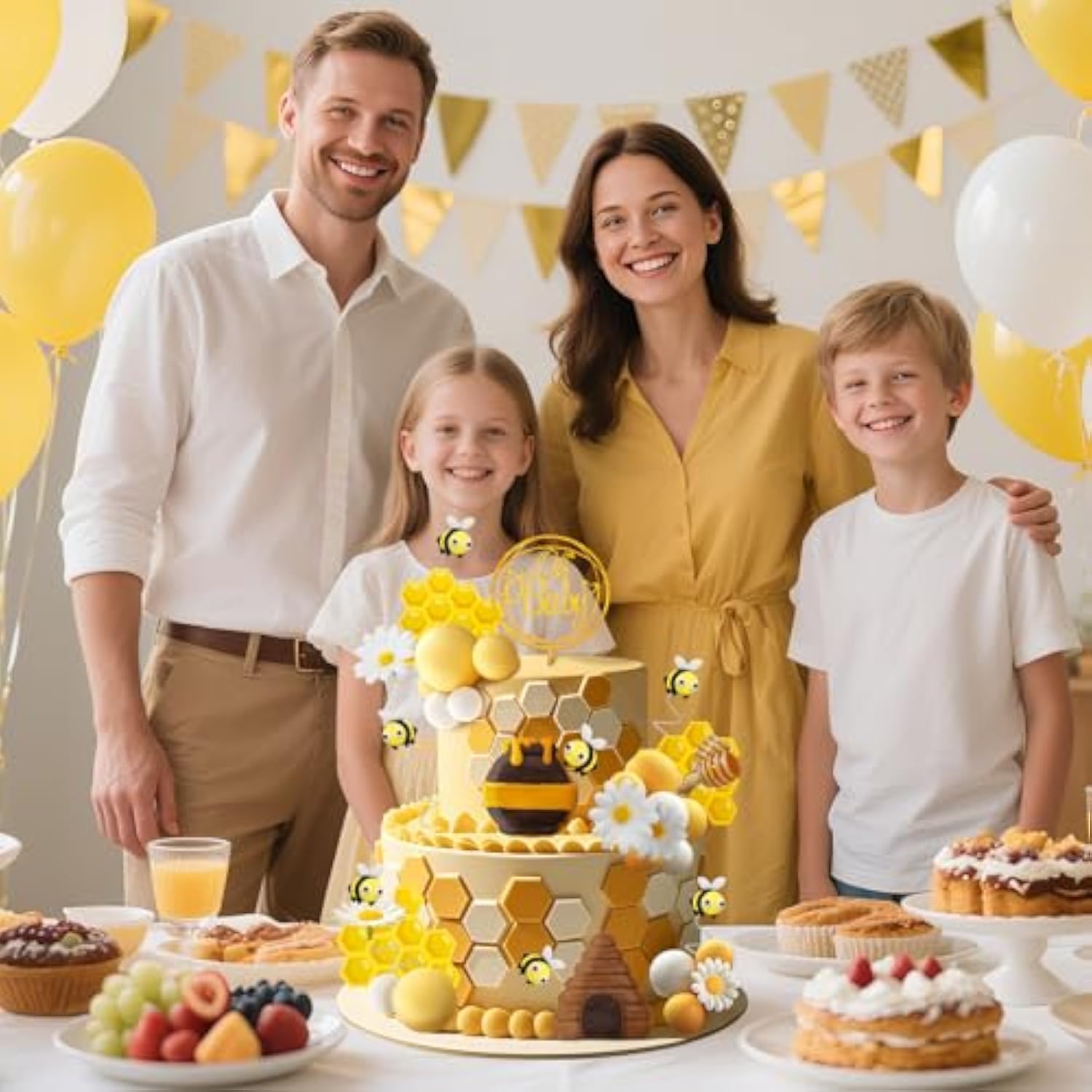 Bumble Bee Cake Topper Birthday Party Decoration Subee Theme Honey Jar Cake Topper Honeycomb Flower Cake Decorations Supplies For Baby Shower Boys Girls Birthday Party