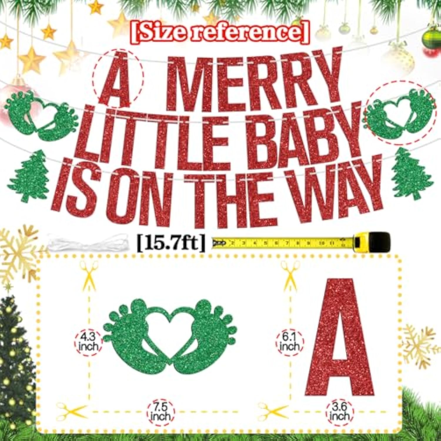 Red & Green Glitter "A Merry Little Baby" Banner Holiday Baby Shower Decor