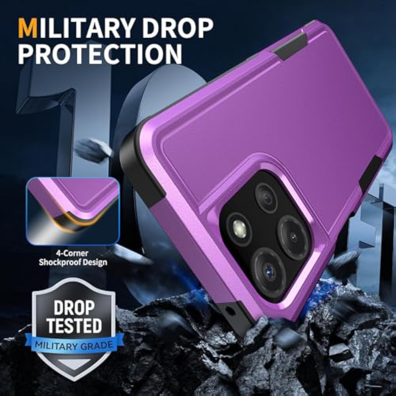 For Moto G 2025 Case With Hd Screen Protector, Military-Grade Shockproof & Dual-Layer Protection, Anti-Slip Grip Design Phone Case, Purple
