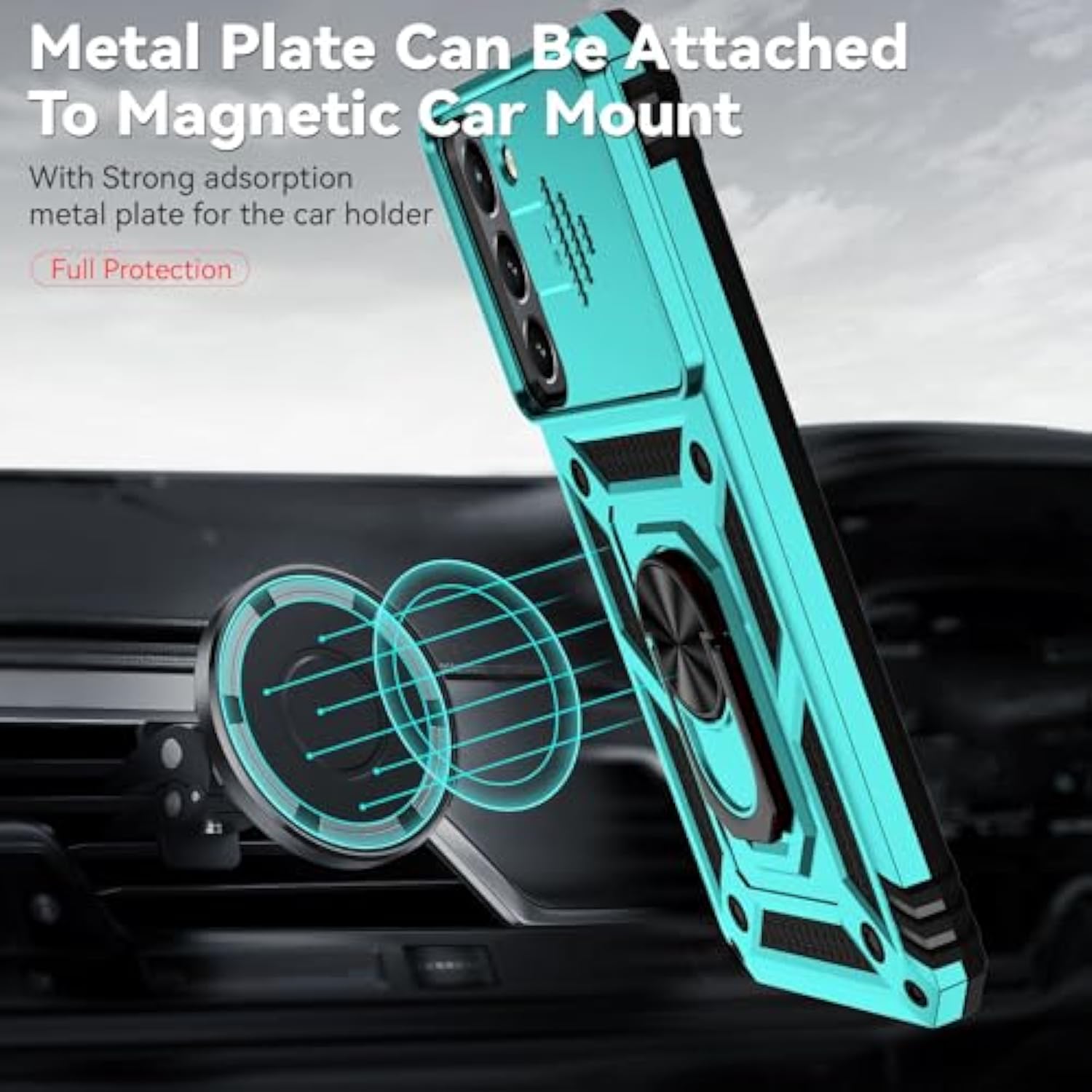 For Samsung Galaxy S22 Case With Camera Lens Cover Hd Screen Protector, Dual Layer Military-Grade Drop Tested Magnetic Ring Holder Kickstand Protective Phone Case For Samsung Galaxy S22 5G (Mint)