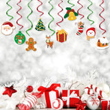 Merry-Christmas Ceiling Hanging Foil-Swirl Decorations - 20Pcs Red Green Tree Socks Snowman Santa Claus Elk Gifts Streamers Garland, Fireplace Window Room Indoor Holiday Party Supplies