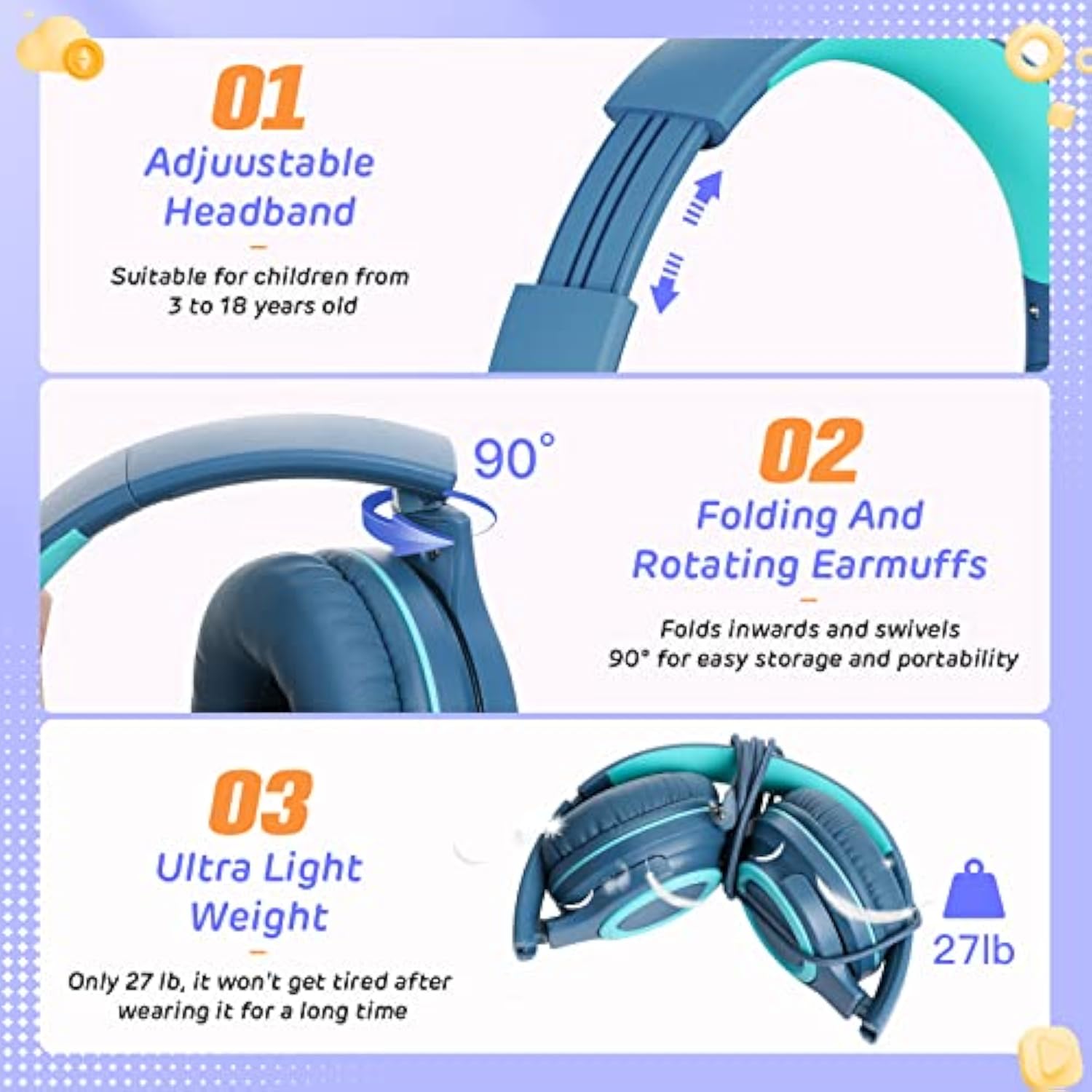 Kids Headphones,Kids Headphones For School, Kids Wired Headphones With Volume