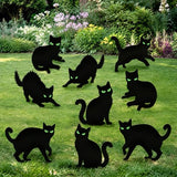 Halloween Decorations Outdoor - 9 Pack Corrugated Plastic Black Cat Decor with Stakes, Glow In The Dark Eyes Scary Silhouette Waterproof Durable Yard Signs for Garden Graveyard Party Lawn (37x31cm)