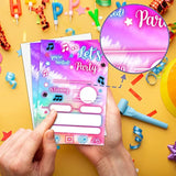 Music Theme Birthday Party Invitation,Music Notes Neon Fill-In Invites For Men & Women, 20 Invitations With Envelopes(4" X 6")?Adults Party Favors Decorations And Supplies-06