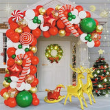 133 PCS Balloon Arch Garland Kit,Christmas Balloons Set-Xmas Red,Gold,Green,White,Gold Confets Elk Sleigh foil balloon Star and Candy cane for Christmas Decorations Party(Christmas-01)