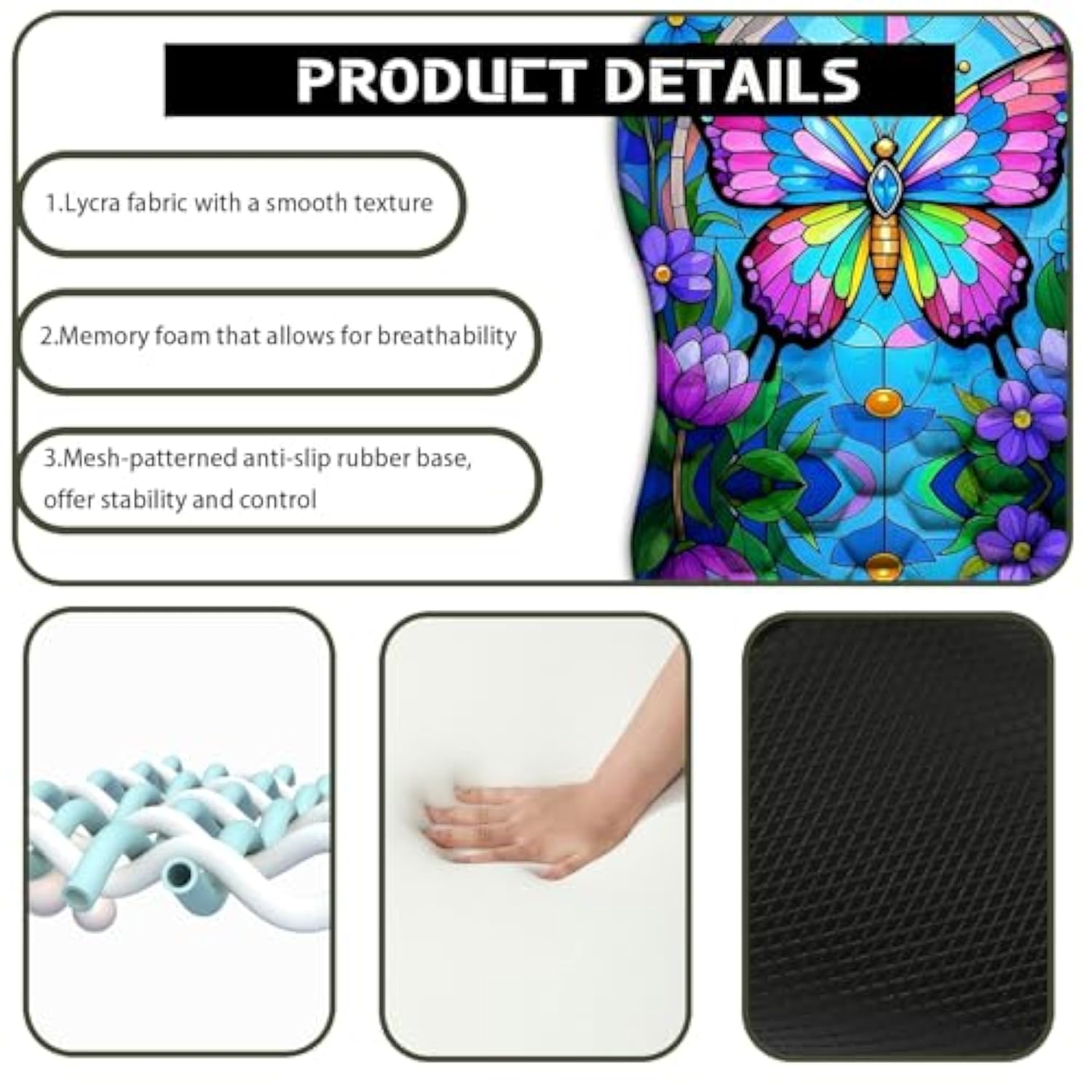 Colourful Butterfly Ergonomic Mouse Pad Wrist Support, Non-Slip Soft Wrist Rest With Massage Computer Keboard And Pc Mousepad For Office And Gaming(Wrist29)