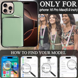 Wallet Case For Iphone 16 Pro Max, Rfid Blocking Pu Leather Crossbody Phone Purse With Card Holder, Zipper Pocket, Wrist Strap & Adjustable Lanyard For Women 6.9" 5G,Green