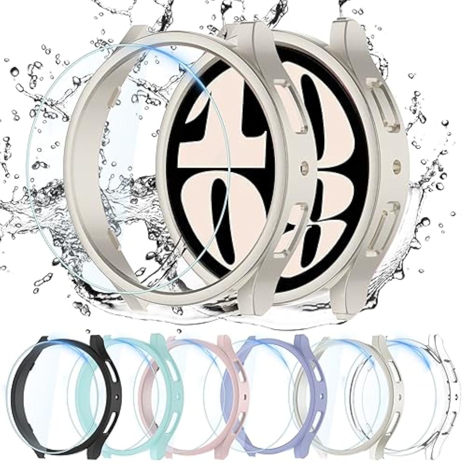 [6+6Pack] For Samsung Galaxy Watch 6 Screen Protector Case 40Mm, Antifog Tempered Glass And Waterproof Hard Pc Protective Bumper Cover Compatible With Galaxy Watch6 40Mm