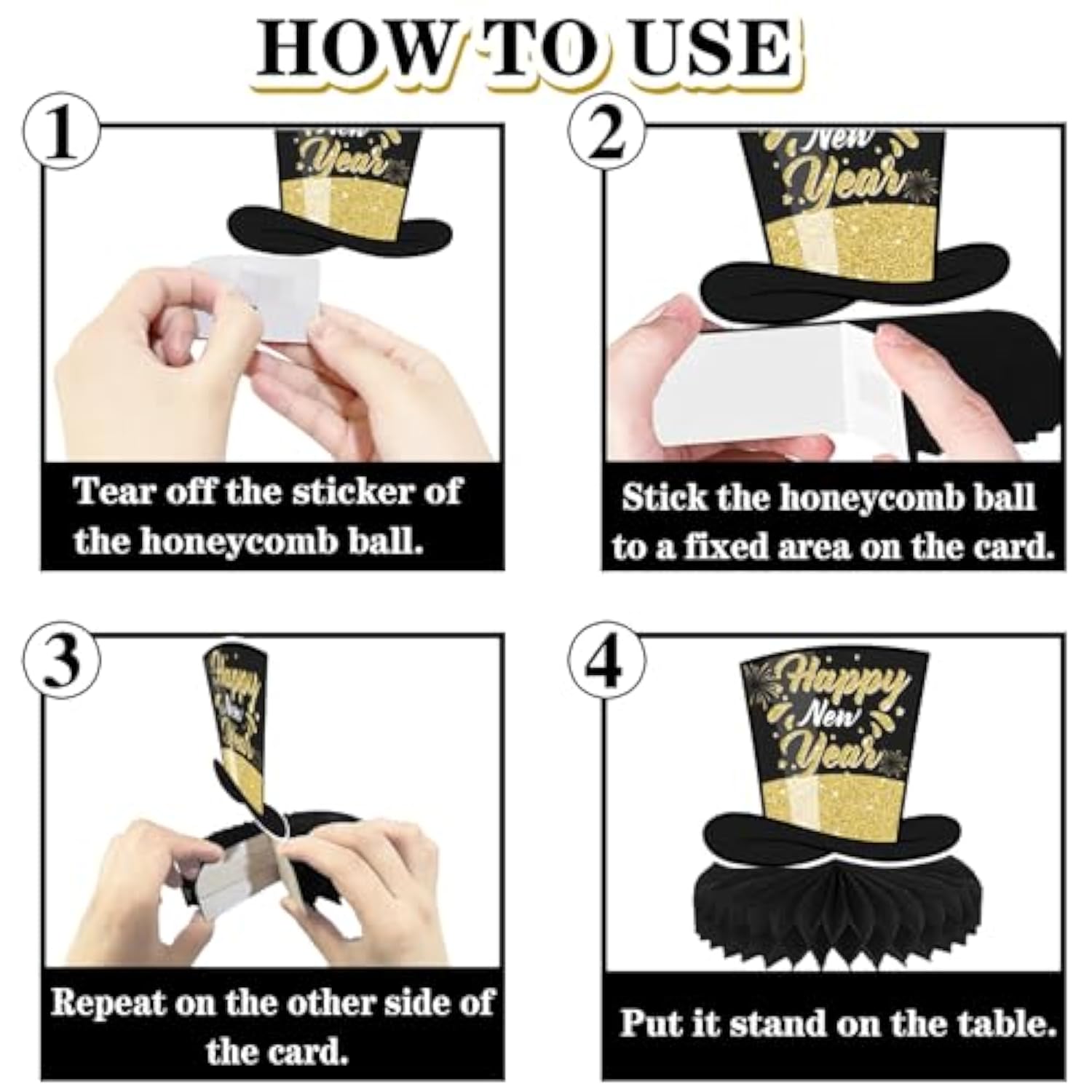 10pcs Black Gold 2026 New Year Party Centerpieces for Table Decorations