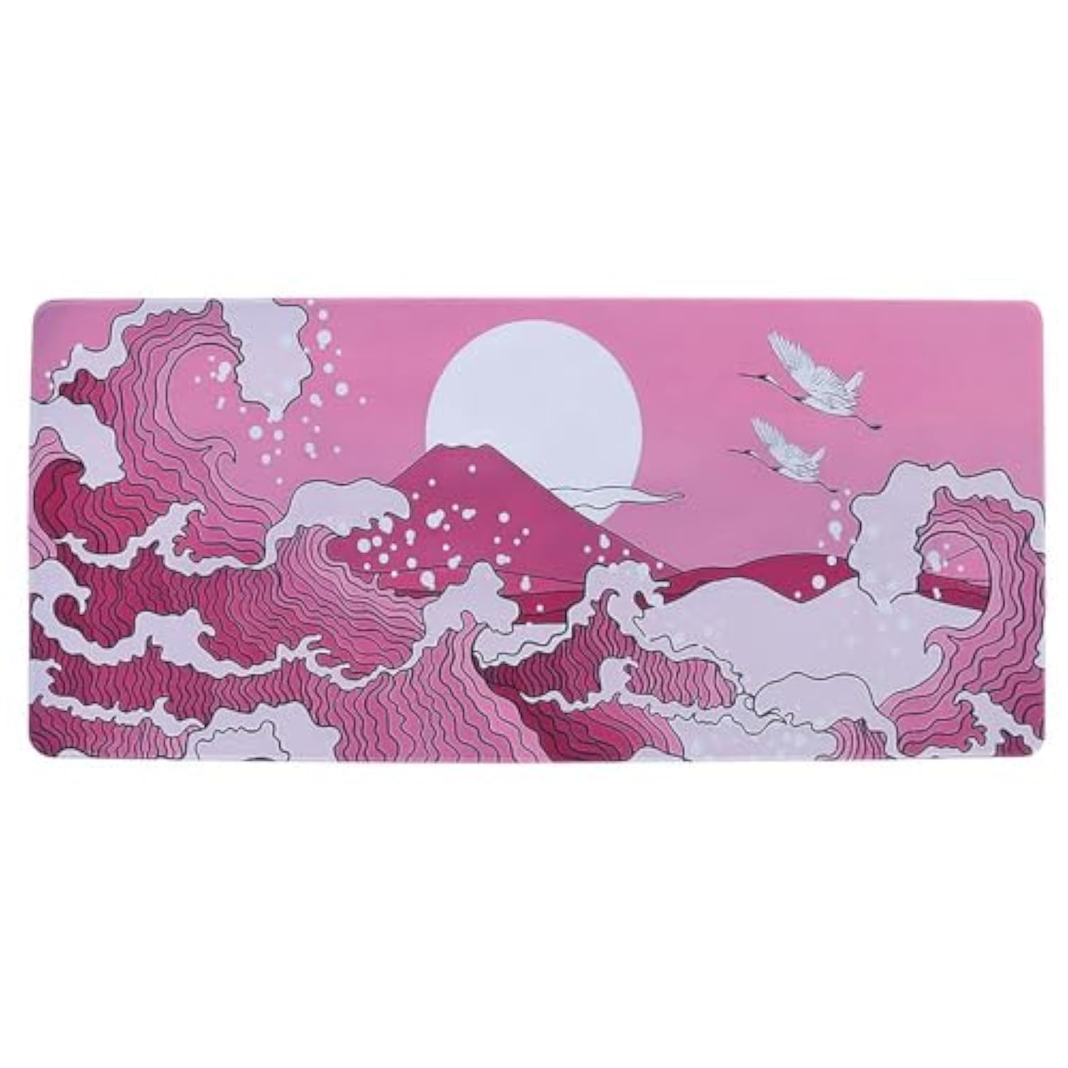 Japanese Wave Gaming Mouse Pad, Extended Large Non-Slip Desk Mat With Stitched Edges, For Office Home, 35.4 X 15.7 Inch(Pink)