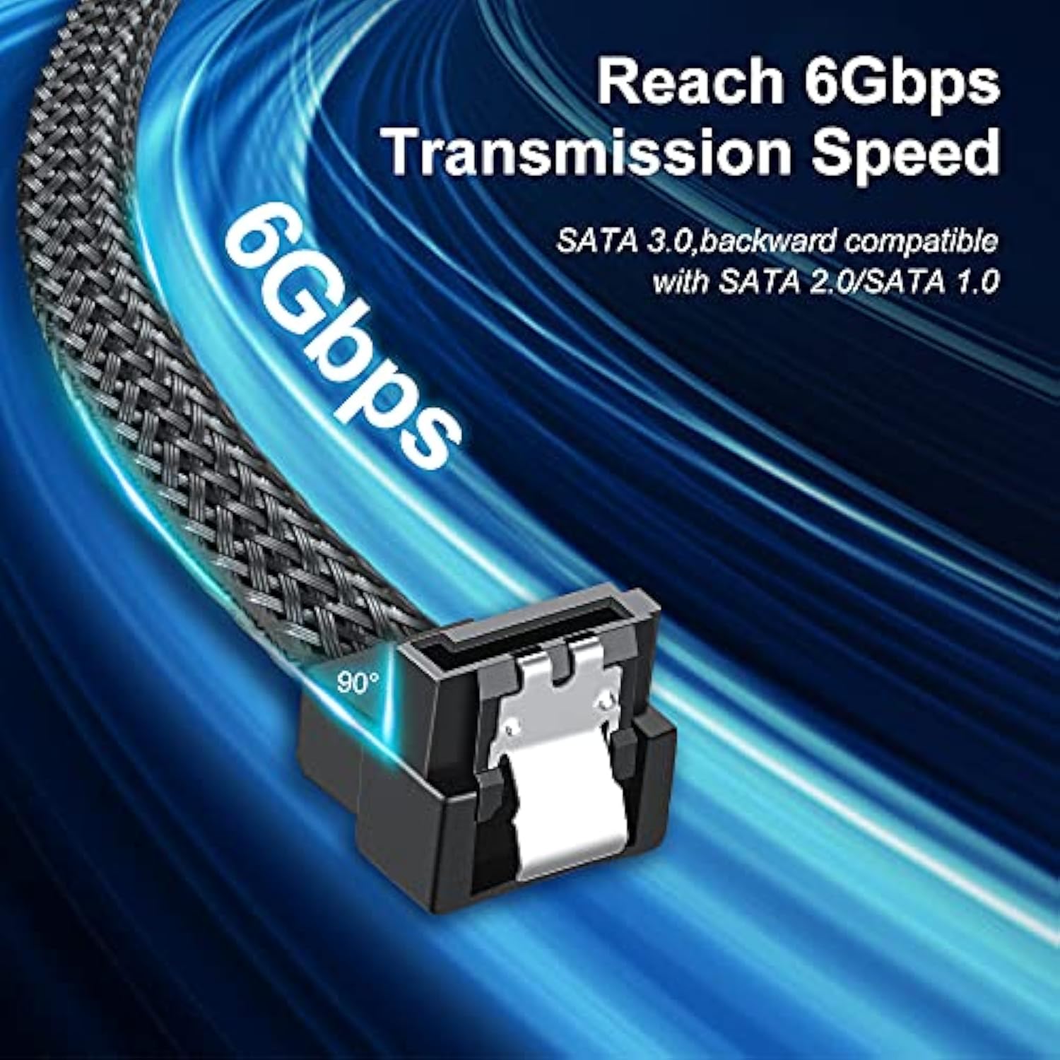 Sata Iii Cable, 6Gbps 90 Degree Right Angle Hdd Sdd Data Cable, Sata 3.0 Nylon