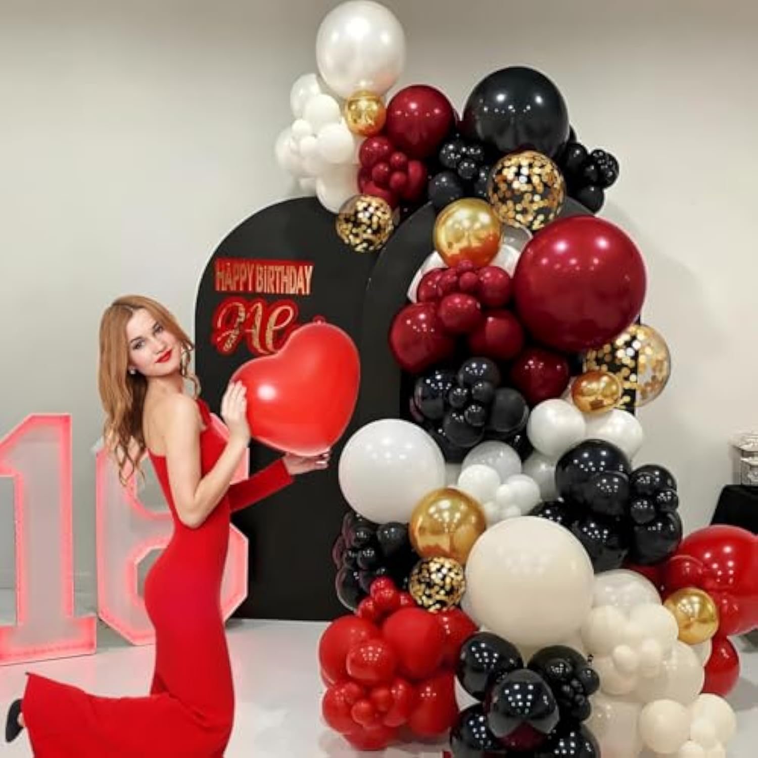Burgundy Black White Gold Balloon Arch Garland Kit, 147Pcs Latex Balloons Different Sizes 18 12 10 5 Inch For Valentines Wedding Bachelorette Birthday Mothers Day Graduation Party Decoration