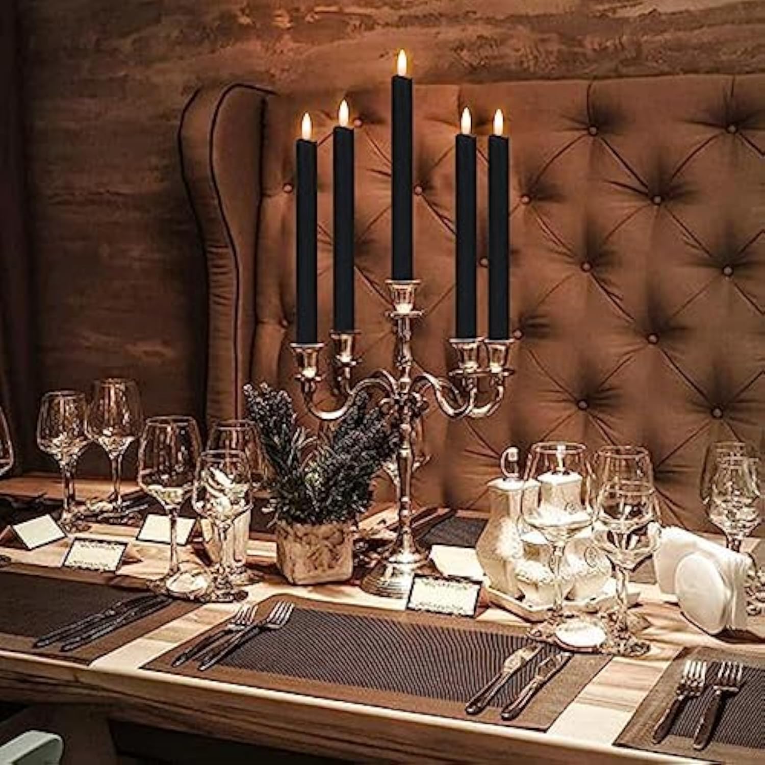 Flameless Black Taper Candles Flickering With 10-Key Remote, Battery Operated Led Warm 3D Wick Light Window Candles Real Wax Pack Of 6, Christmas Home Wedding Decor(0.78 X 9.64 Inch)