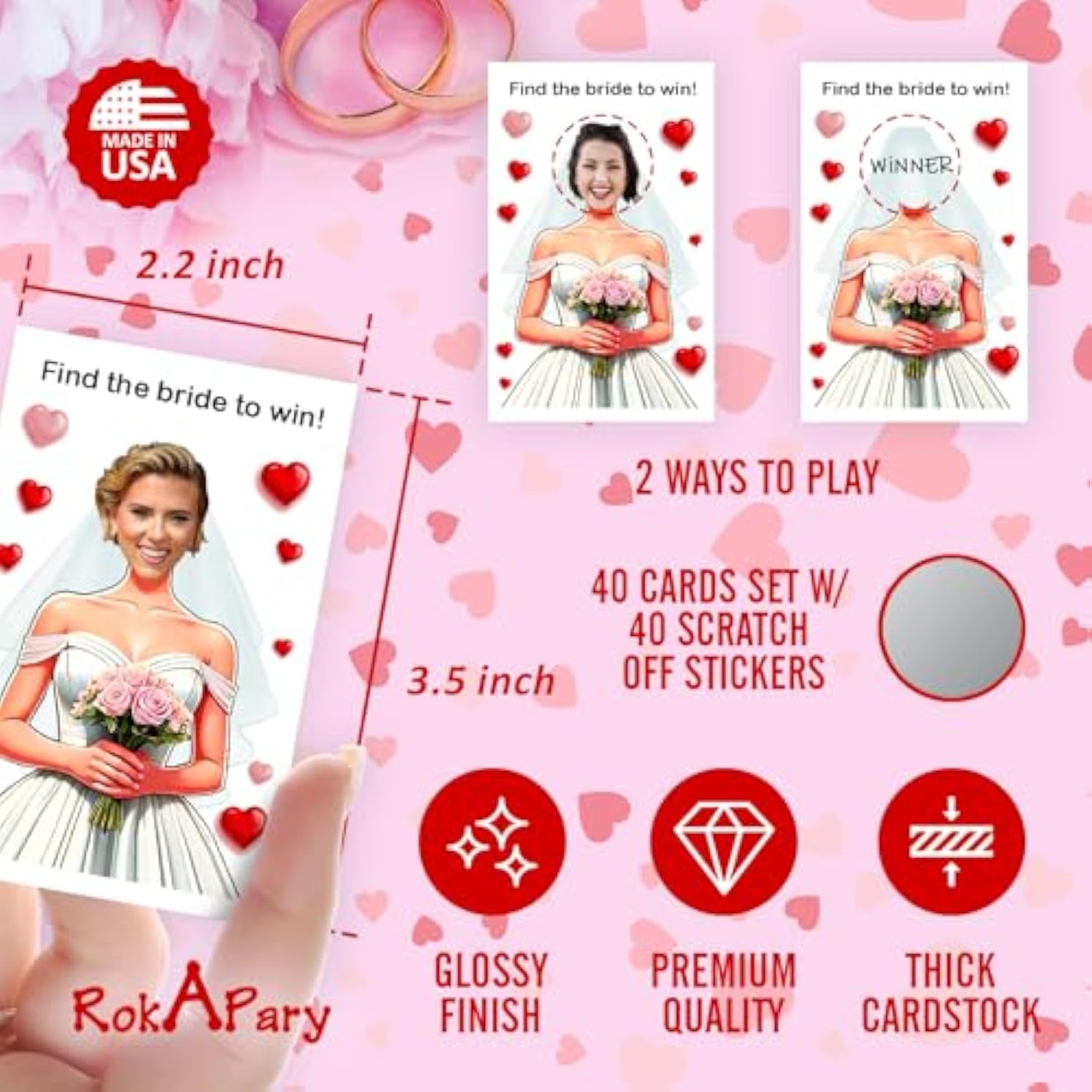 Find The Bride To Win Bridal Shower Scratch Off Game, 40 Pack, Fun & Easy Wedding Shower Game For Guests, Engagement Party, Bachelorette Party, And Bride-To-Be Celebration Scratch Off Cards.