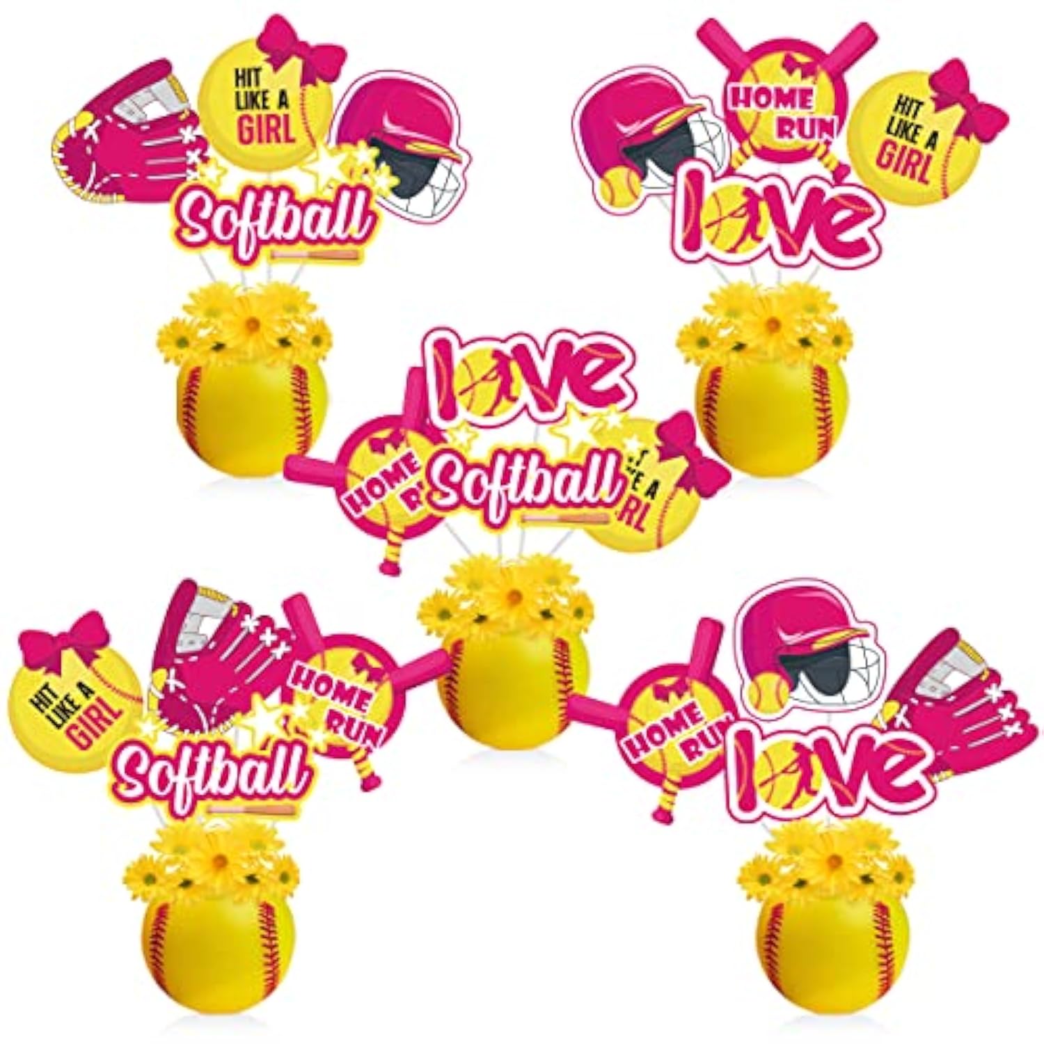 24 Pack Softball Centerpieces Sticks, Fast Pitch Table Decorations, Sp