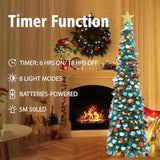 5 Ft Pop Up Christmas Tree With Timer Lights, Blue Christmas Tinsel Tree, Collapsible Artificial Pencil Christmas Tree For Indoor Home Apartment Porch Holiday Party Decorations