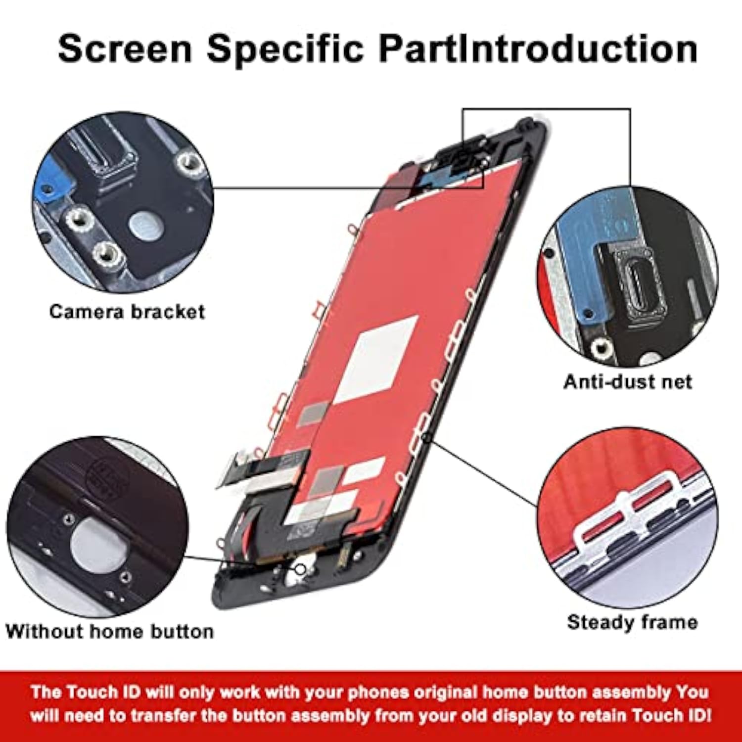 For Iphone 7 Lcd Screen Replacement Black 4.7 Inch Frame Assembly Display 3D Touch Screen Digitizer With Repair Tools Kit Tempered Glass Screen Protector For A1660, A1778, A1779 (Black)
