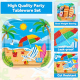 96Pcs Beach Party Supplies Summer Pool Party Paper Plates Napkins Forks Set Hawaiian Sand Beach Party Disposable Pool Themed Square Tableware For Kids 24 Guests Summer Holidays Party Decors