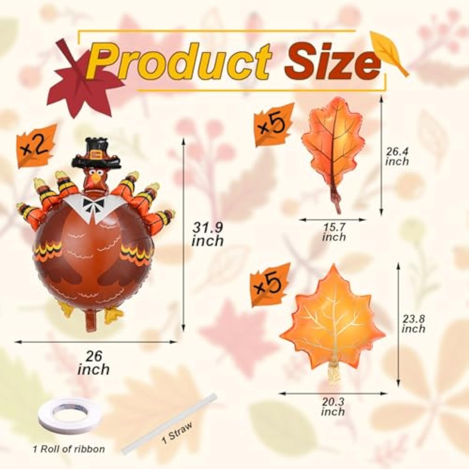 12 Pcs Fall Leaves Turkey Foil Balloons Thanksgiving Autumn Harvest Party Decor