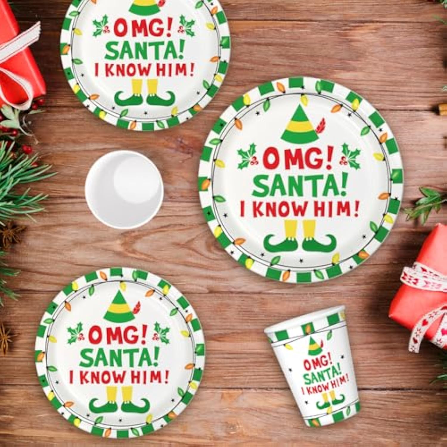 Omg Santa I Know Him Party Supplies Set Plates Cups, Funny Christmas Decorations, Funny Movie Decorations, Dz Christmas Party Decorations