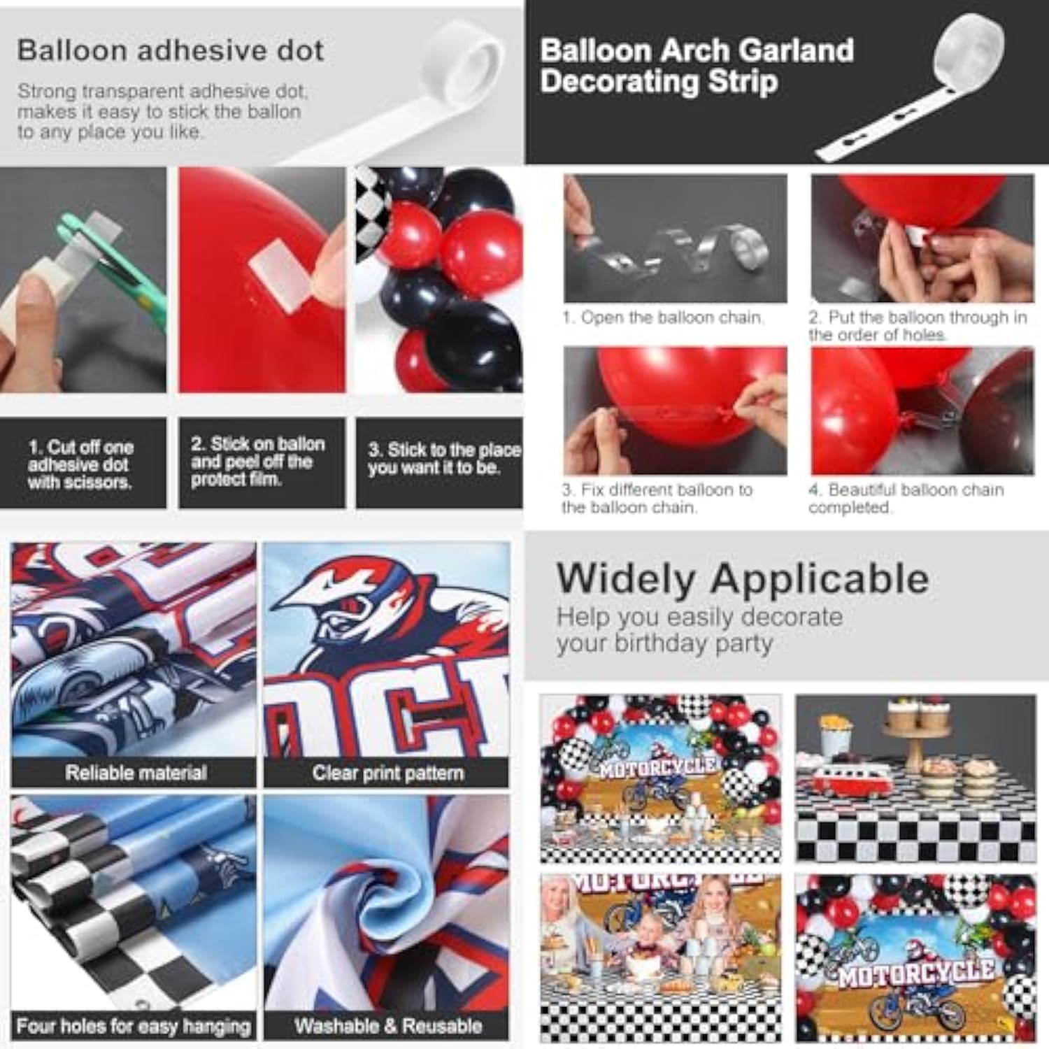 72 Pieces Motorcycle Truck Party Decorations Dirt Bike Motocross Backdrop Tablecloth With Balloons Extreme Truck Theme Decor Set For Birthday Party Supplies