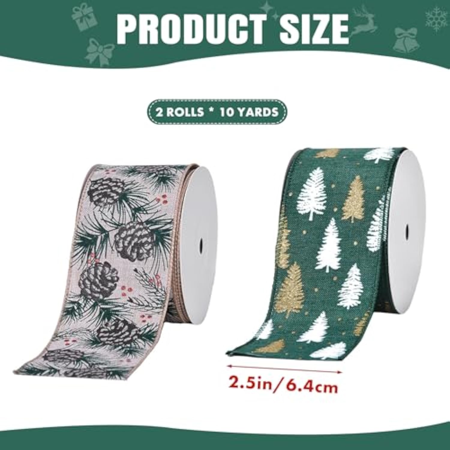 2 Rolls Christmas Grinch Wired Edge Ribbons 2.5 Inch Wide 20 Yards Buf